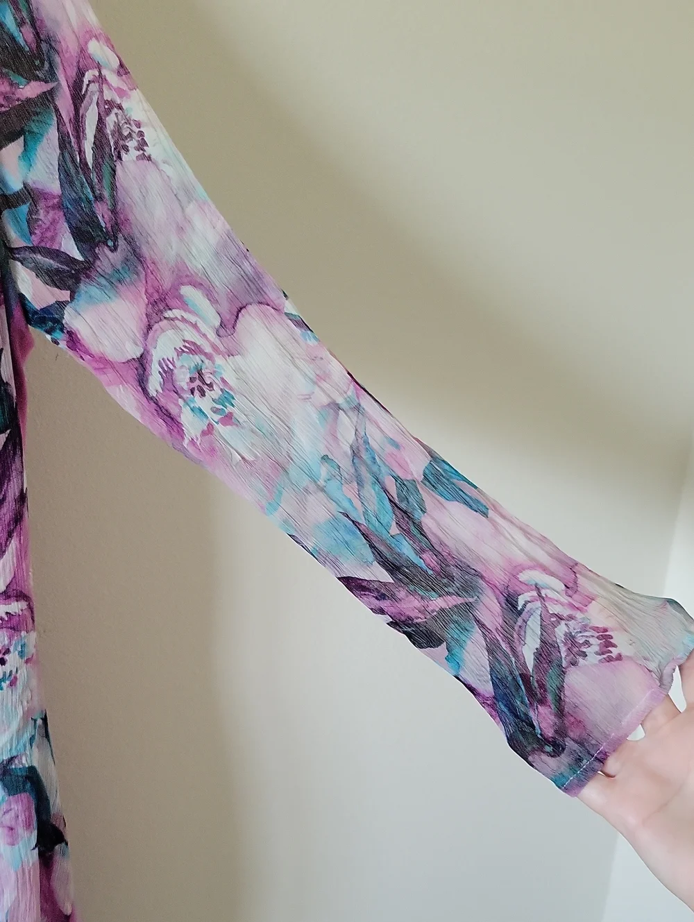 Soft Surroundings Purple Teal Floral Stripe Crinkle Cardigan Size XL